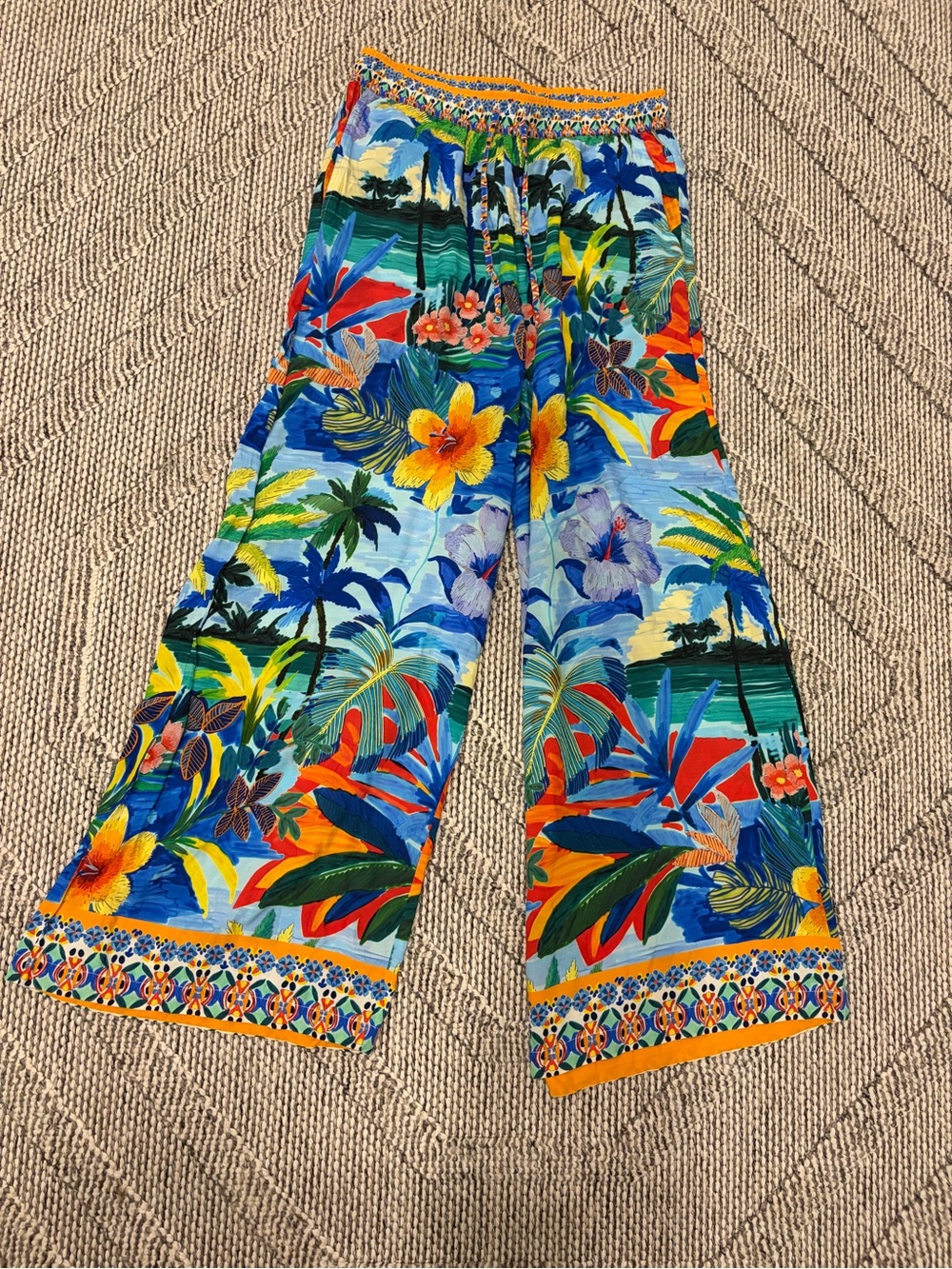 Johnny Was Bright Blue Tropical Floral Wide-Leg Kids Pants